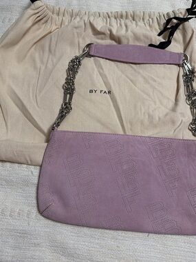 BY FAR Lavender Suede Shoulder Bag with Silver Chain